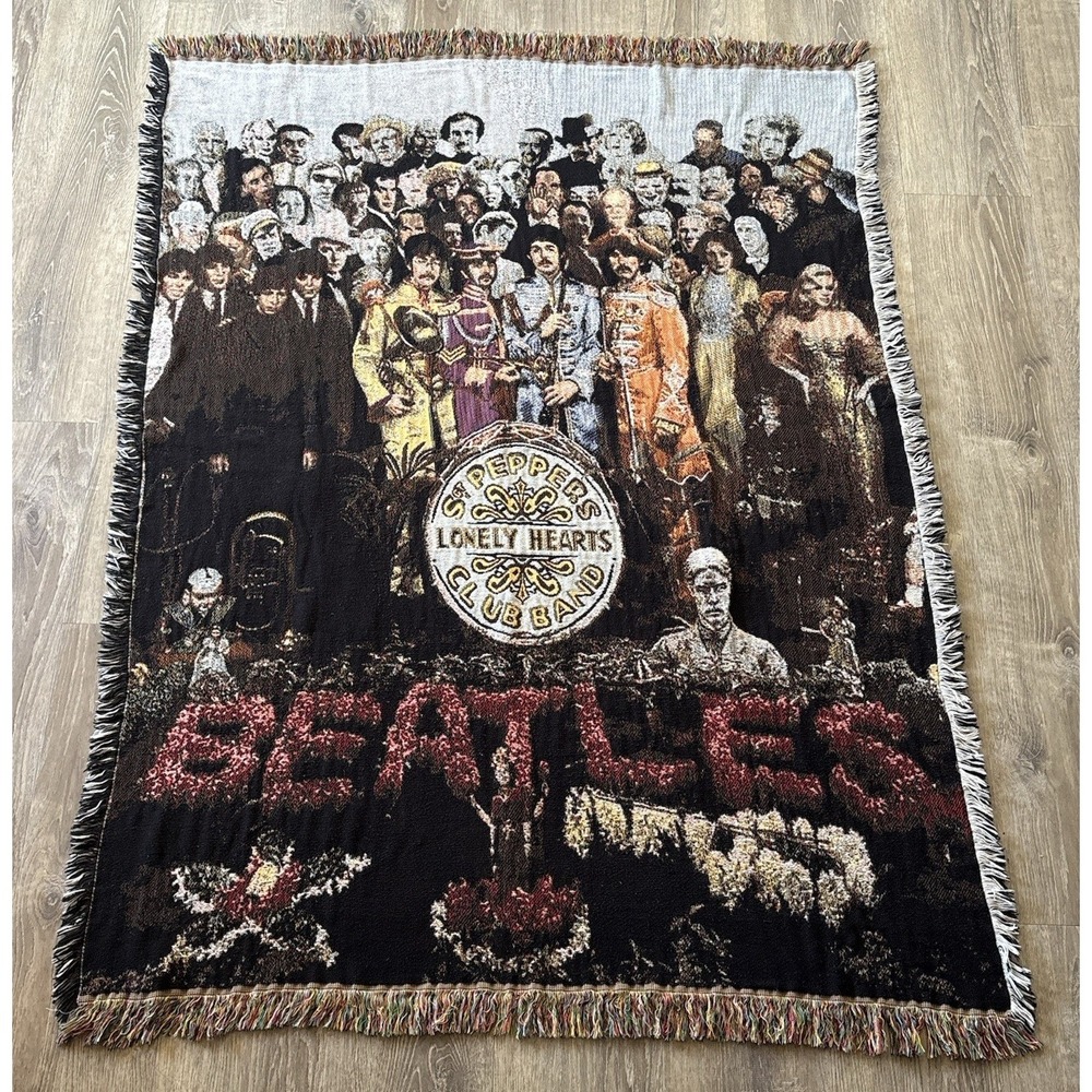 Beatles Sgt Peppers Throw Blanket 67x50 Woven Tapestry Fringe Wall Hanging